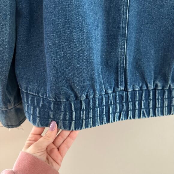 Crest Hollow Women's Medium Wash Pleated Oversized‎ Bomber Denim Jacket S - Picture 8 of 10